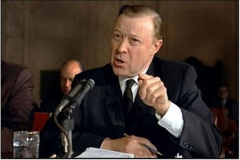 UAW President Walter Reuther testifies February 20, 1967 before a Joint Committee of Congress. He advocates employee stock ownership as a way for workers to gain their income increases out of the bottom line without raising costs to business.
