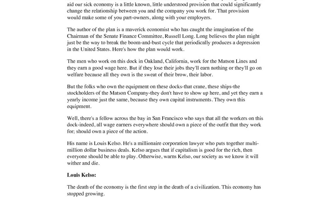 “60 Minutes” Interview with Louis Kelso (transcript)