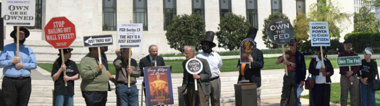 Citizen-activists gather to demand that the Federal Reserve use its existing money-creation powers to finance "Capital Homesteading for Every Citizen."