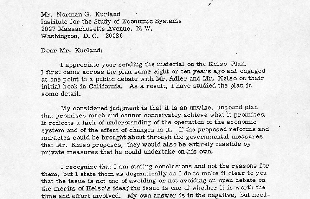 Milton Friedman and Norman Kurland exchange, 1971