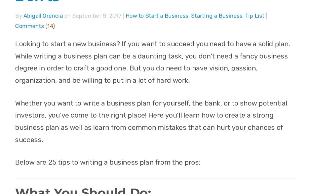Top Business Plan Tips – 25 Dos and Don’ts